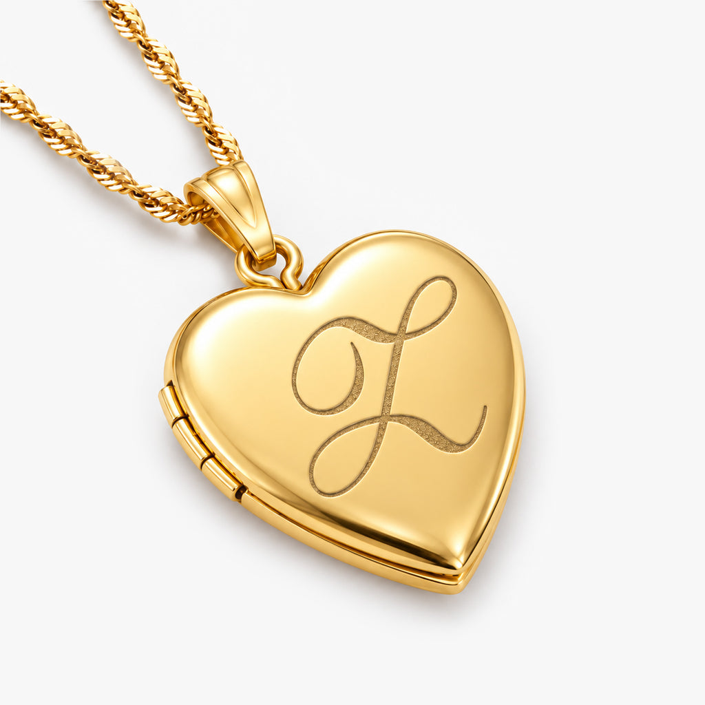 14K Gold Filled Initial Heart Photo Locket