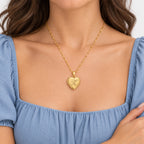 14K Gold Filled Initial Heart Photo Locket - on model