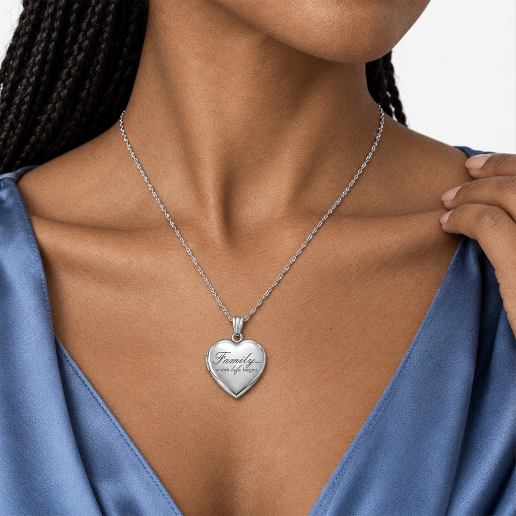 Family Love Heart Photo Locket - on model