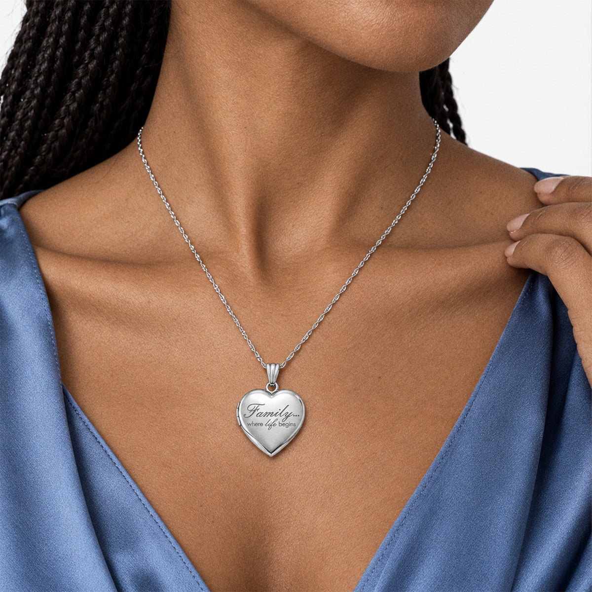 Family Love Heart Photo Locket - on model