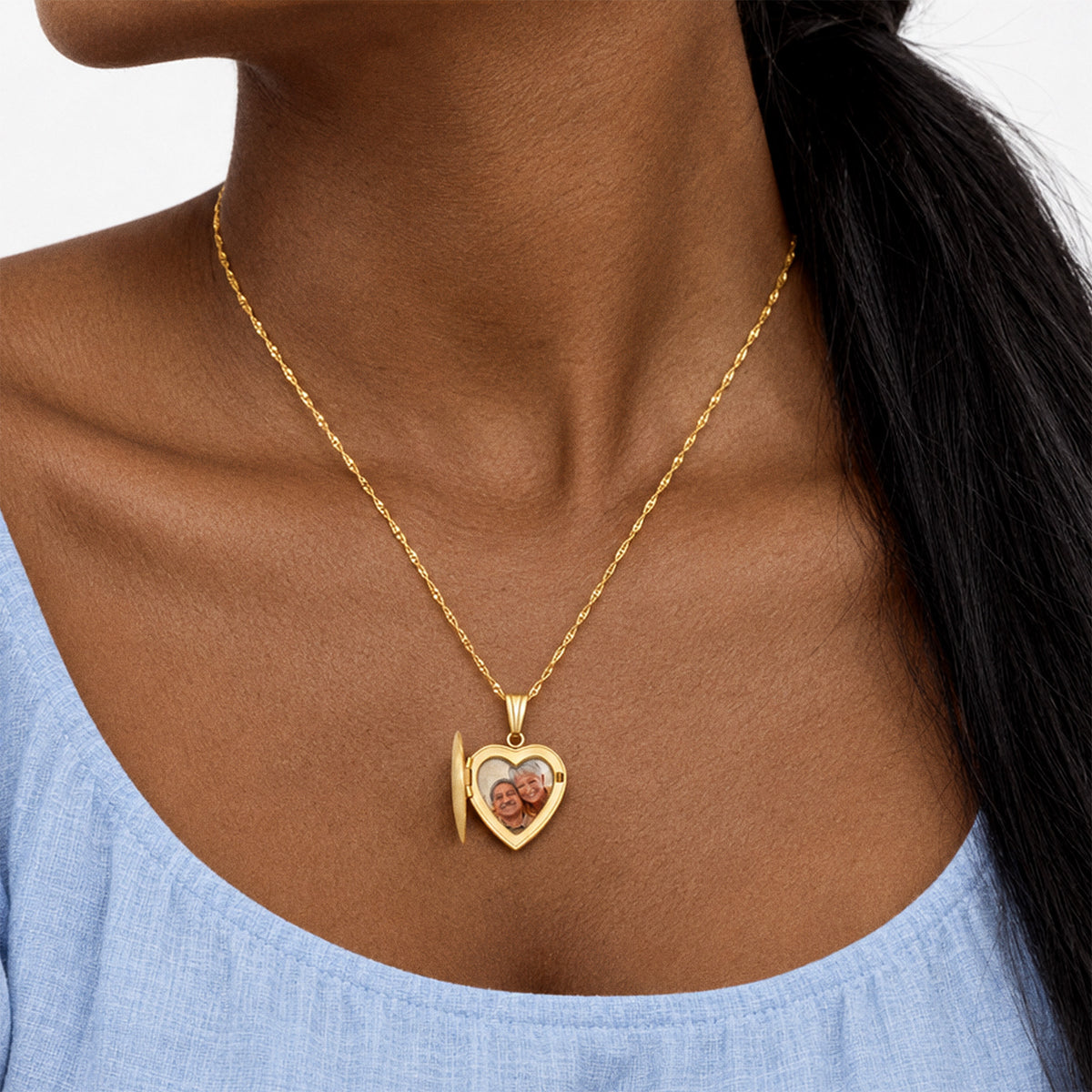 14K Gold-Filled Family Love Heart Locket - on model