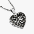 Marcasite Heart Photo Locket w/ 18 Chain Necklace
