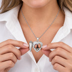 Marcasite Heart Photo Locket w/ 18 Chain Necklace - on model