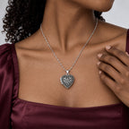 Marcasite Heart Photo Locket w/ 18 Chain Necklace - on model