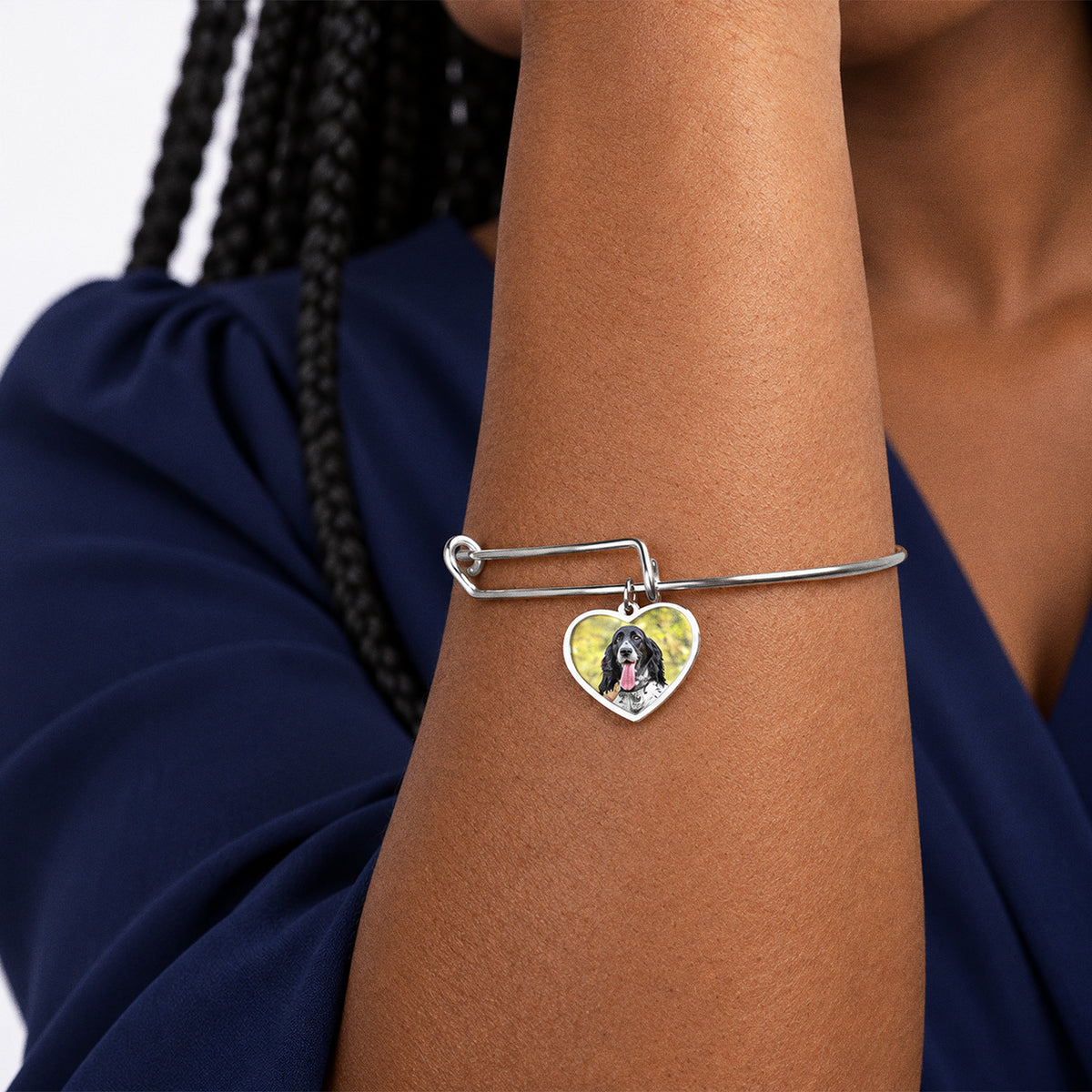 Expandable Photo Charm Heart Bracelet - on model