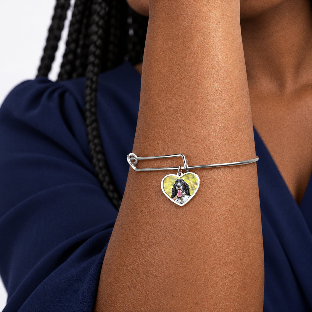 Expandable Photo Charm Heart Bracelet - on model
