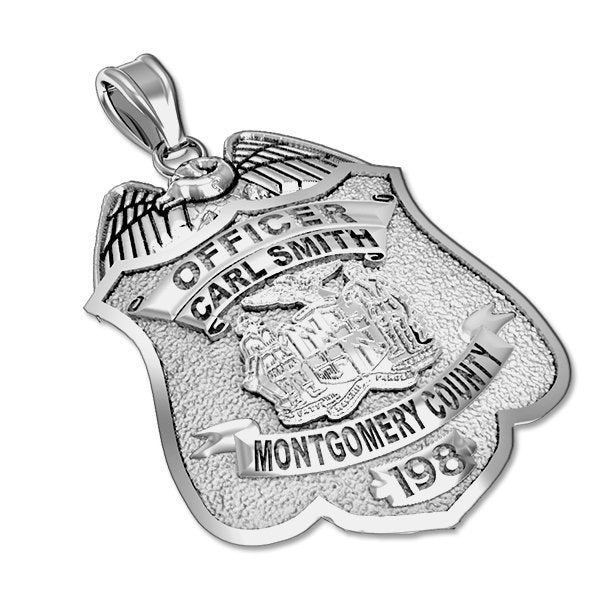 Original catalog photo of Personalized Montgomery County, Maryland Police Badge with Your Rank, Name and Badge Number, alternate product view. (PG87319, secondary photo 3)