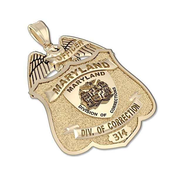 Maryland corrections badge pendant, gold angled view. (PG87335, secondary photo 2)