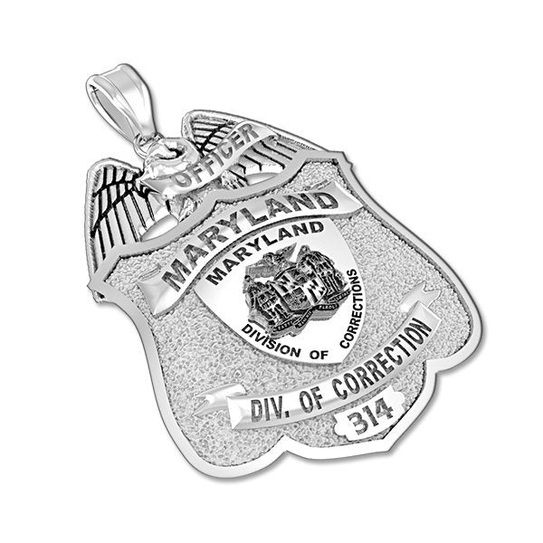 Maryland corrections badge pendant, silver angled view. (PG87335, secondary photo 3)