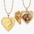 Solid 14K Yellow Gold Heart Mom Enameled Heart Locket