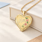 Solid 14K Yellow Gold Heart Mom Enameled Heart Locket - lifestyle