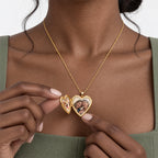 Solid 14K Yellow Gold Heart Mom Enameled Heart Locket - on model
