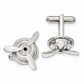 Engravable Silver-Tone Polished Moveable Propeller Cufflinks