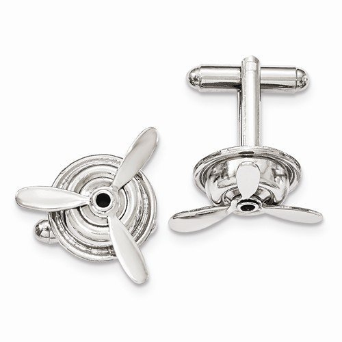 Engravable Silver-Tone Polished Moveable Propeller Cufflinks