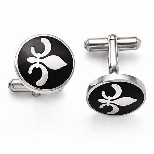 Stainless Steel Black Enamel with Fleur De Lis Cufflinks
