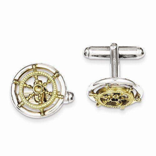Sterling Silver Vermeil Sailor Wheel Cufflinks