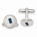 Silver-Tone Blue Crystal Filigree Round Cufflinks