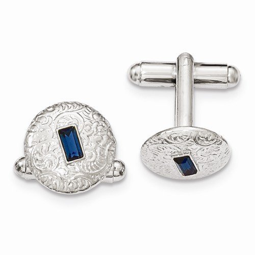 Silver-Tone Blue Crystal Filigree Round Cufflinks