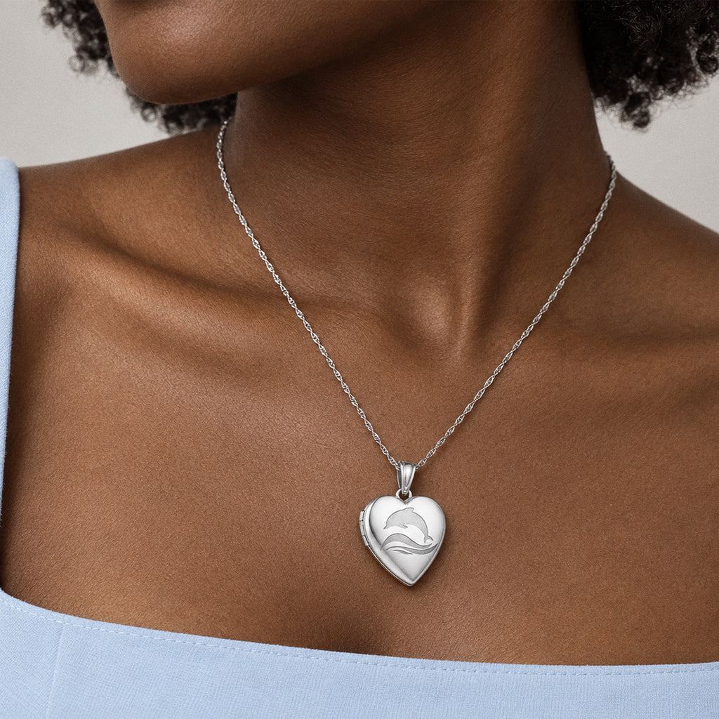 Dolphin Heart Photo Locket - on model