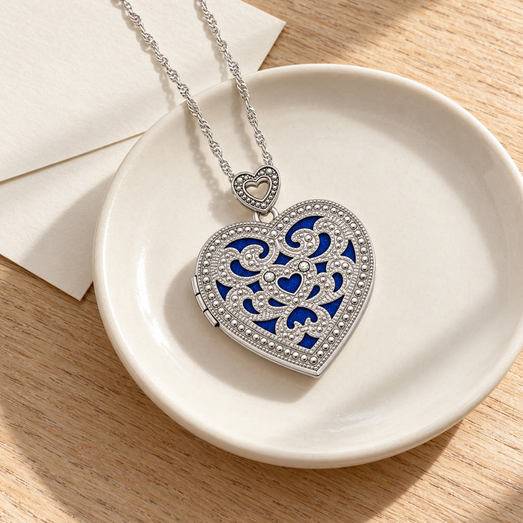 Vintage Diamond Heart Photo Locket - lifestyle