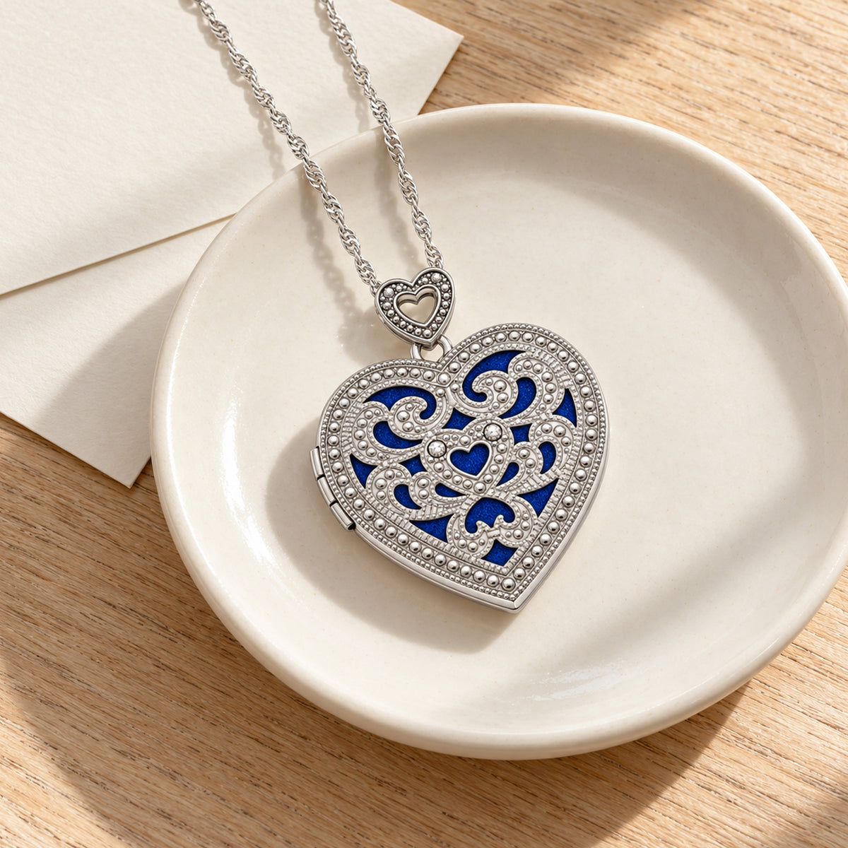 Vintage Diamond Heart Photo Locket - lifestyle