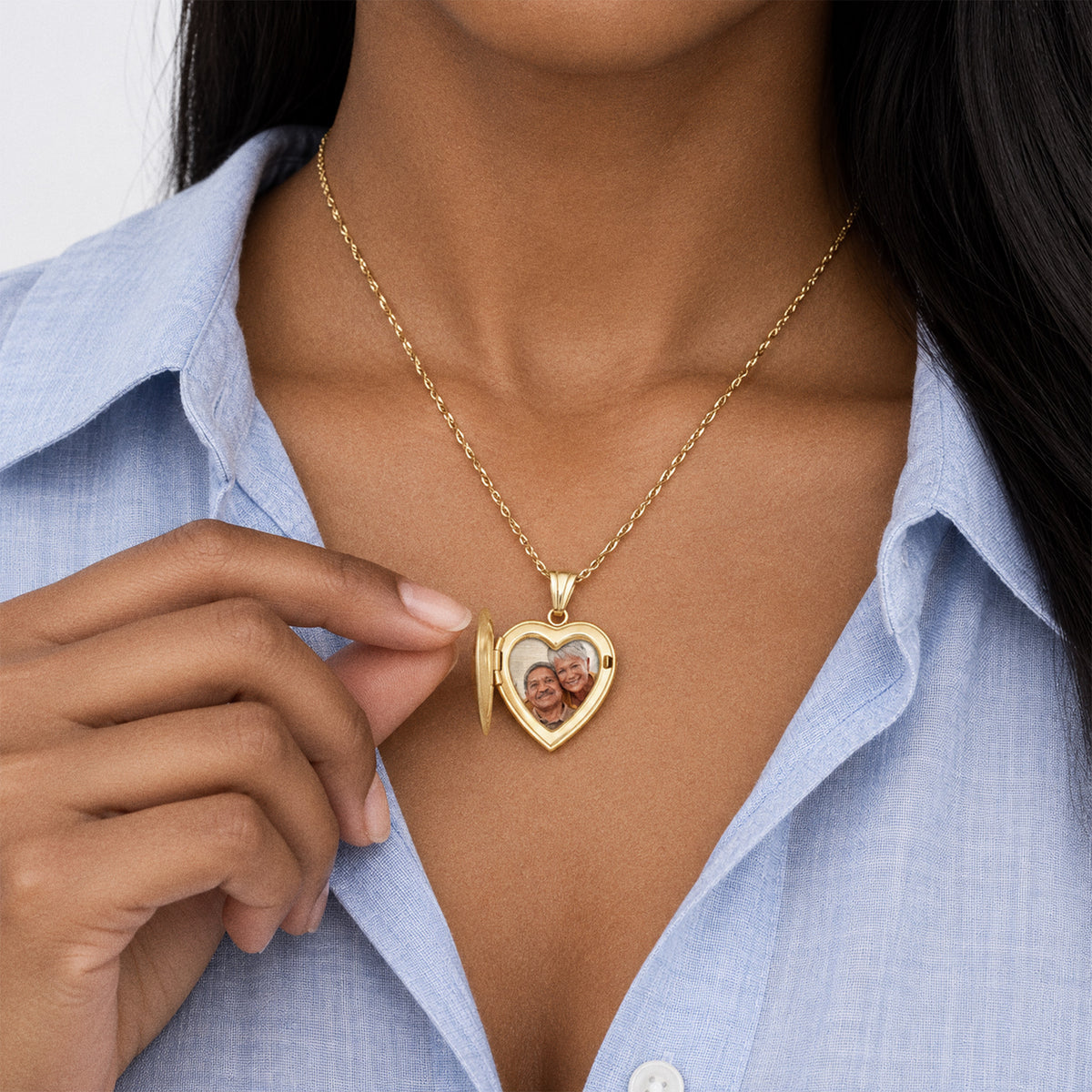 ' I Love You To The Moon And Back ' Heart Photo Locket - on model