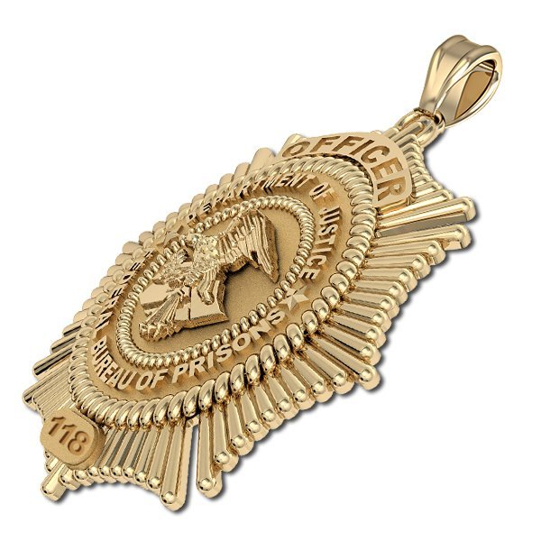 Federal Bureau of Prisons badge pendant shown from an angled view (PG88942, secondary photo 2)