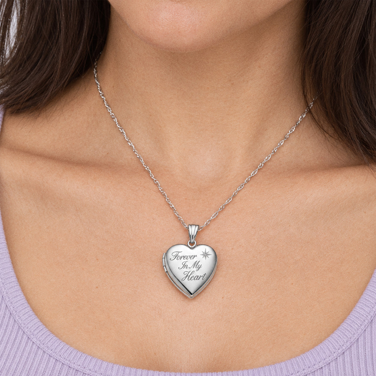 Forever In My Heart  Heart Photo Locket - on model