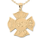 Gold firefighter badge pendant on a chain against a white background (PG89011, secondary photo 1)