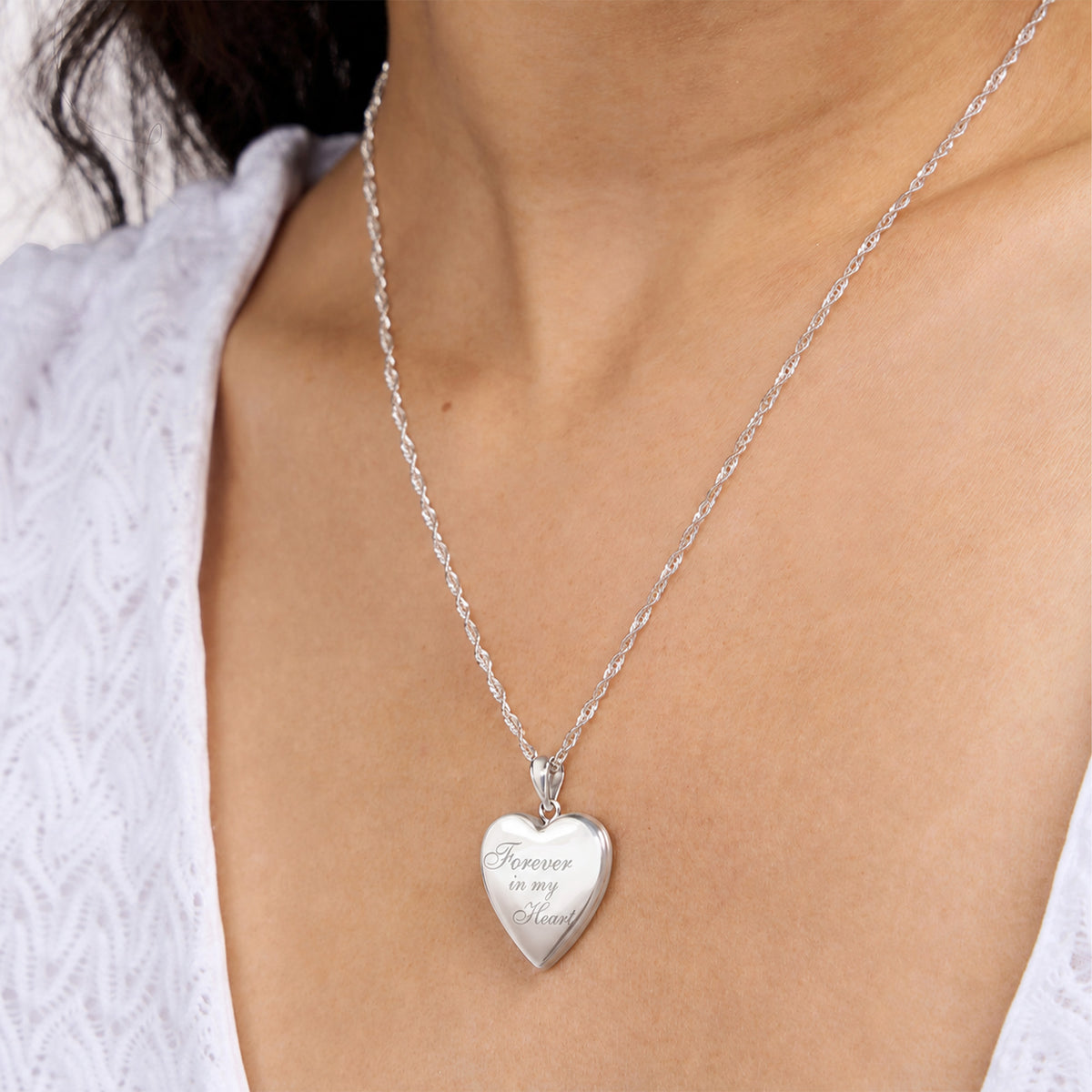 Forever In My Heart Heart Photo Locket - on model