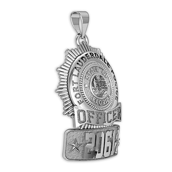 Angled view of the personalized police officer badge pendant (PG89189, secondary photo 3)