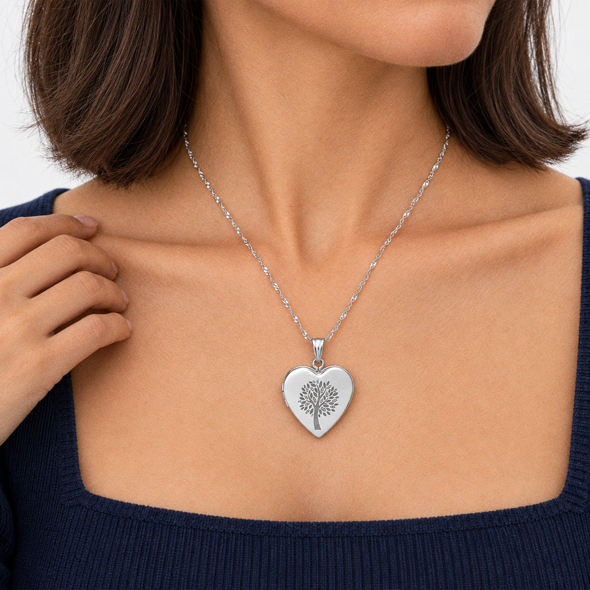 Family Tree  Heart Photo Locket - on model
