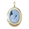 Solid 14K Yellow Gold Oval Mother & Child Cameo Locket