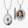 Floral Border with Birthstone Oval Photo Locket