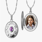 Floral Border with Birthstone Oval Photo Locket
