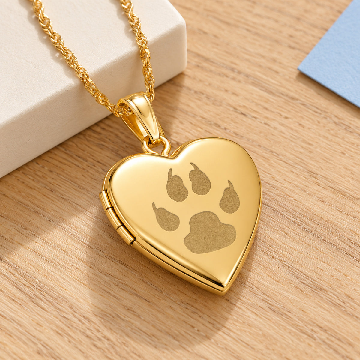 14K Gold Filled Cat Paw Print Heart Photo Locket - lifestyle