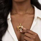 14K Gold Filled Cat Paw Print Heart Photo Locket - on model