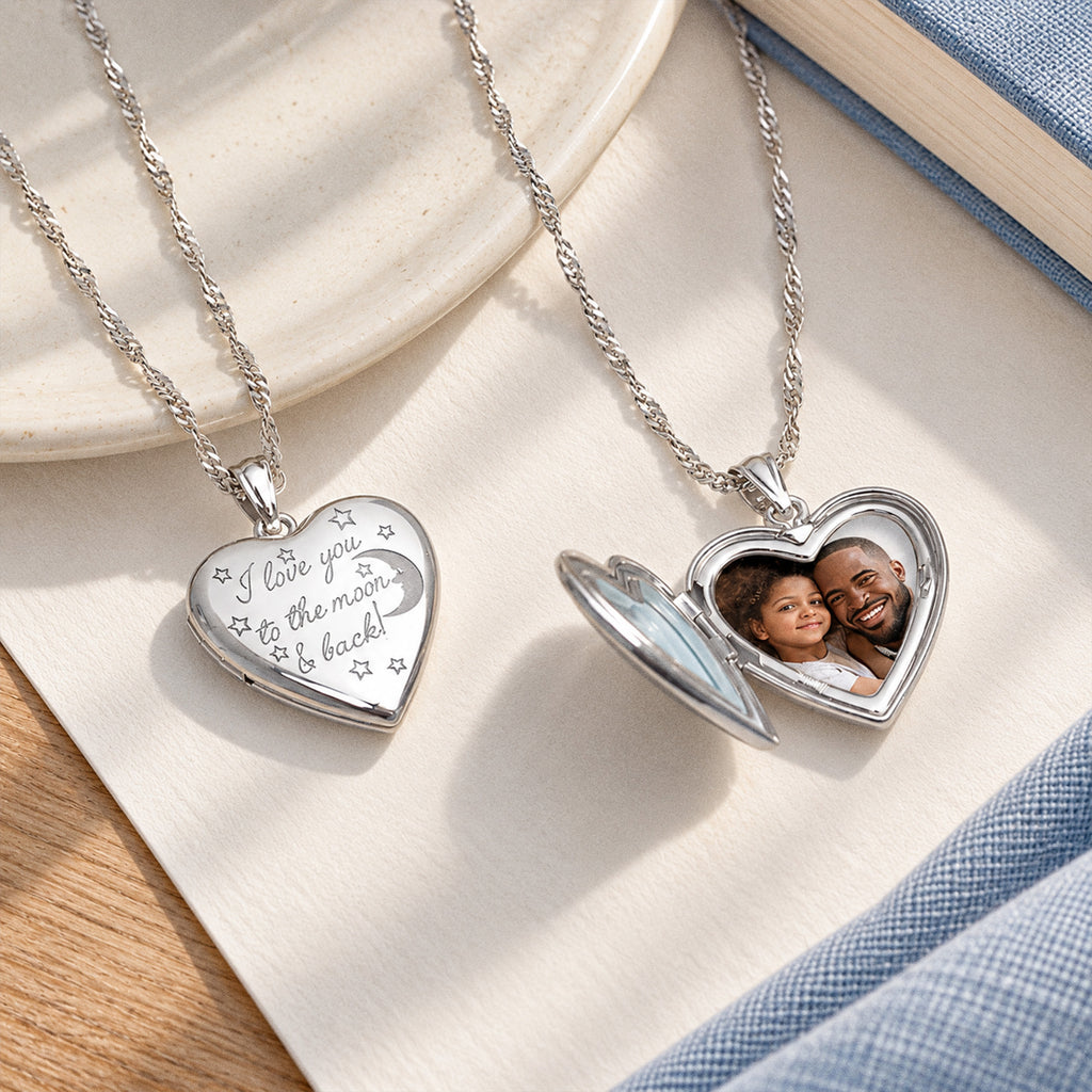 To The Moon & Back  Heart Photo Locket - lifestyle