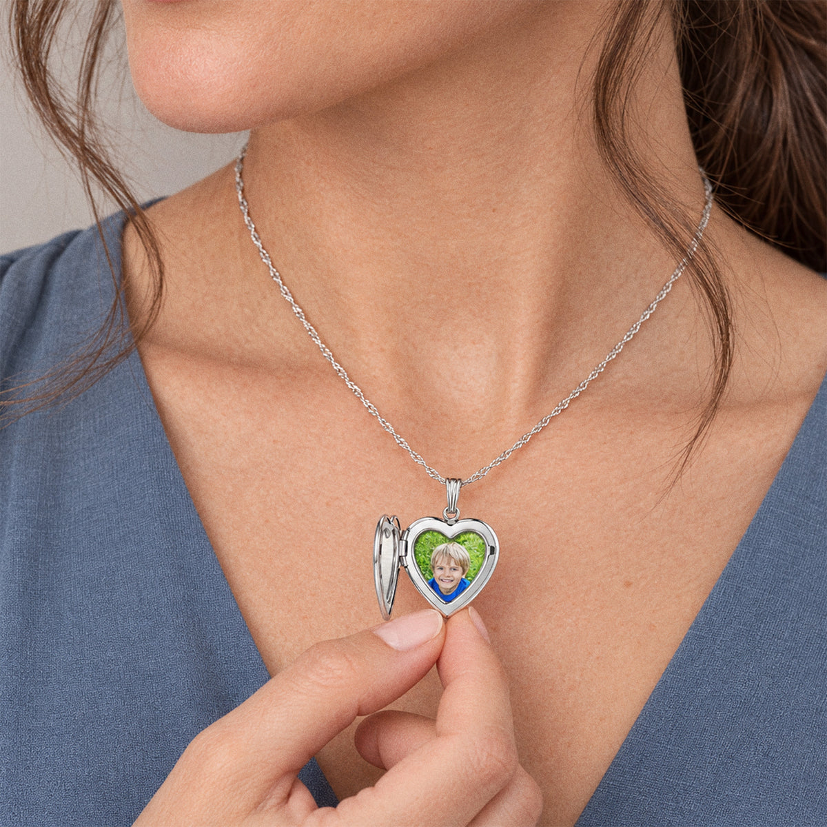 & Gold Tone Heart Photo Locket - on model