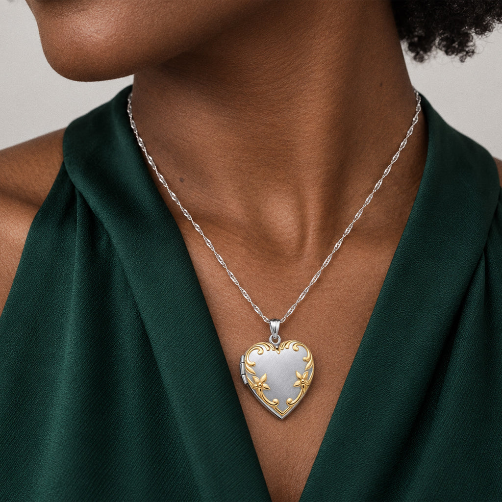 & Gold Tone Heart Photo Locket - on model
