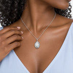 Floral Oval Photo Locket - on model