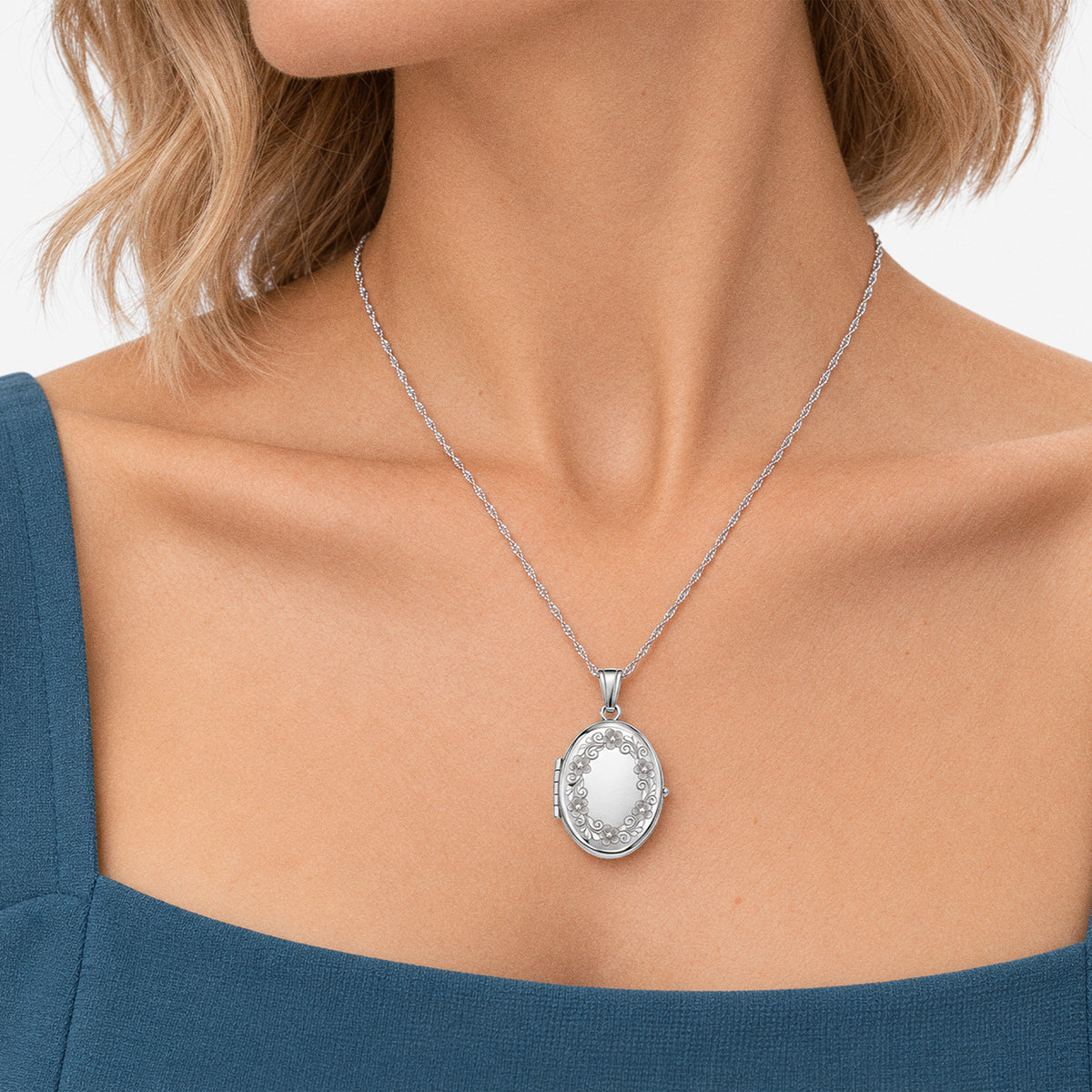 Oval Four Photo Locket - on model