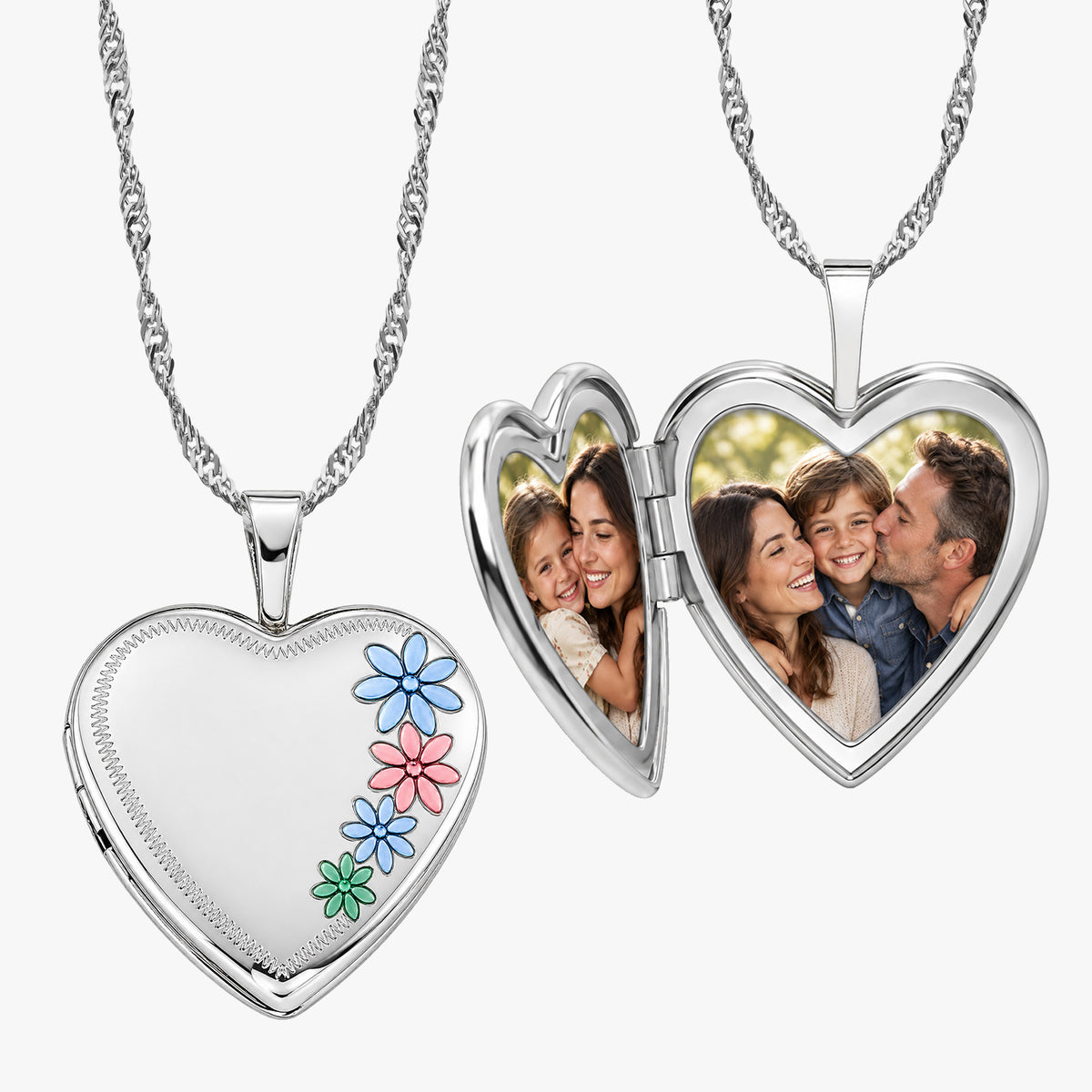 Enameled Flower Heart Photo Locket