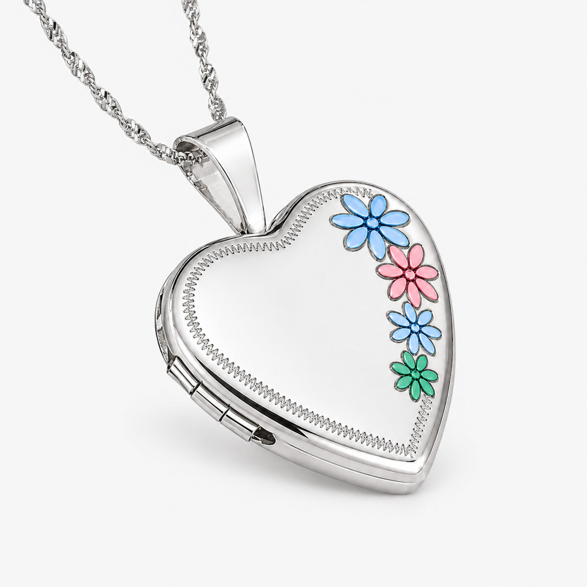 Enameled Flower Heart Photo Locket