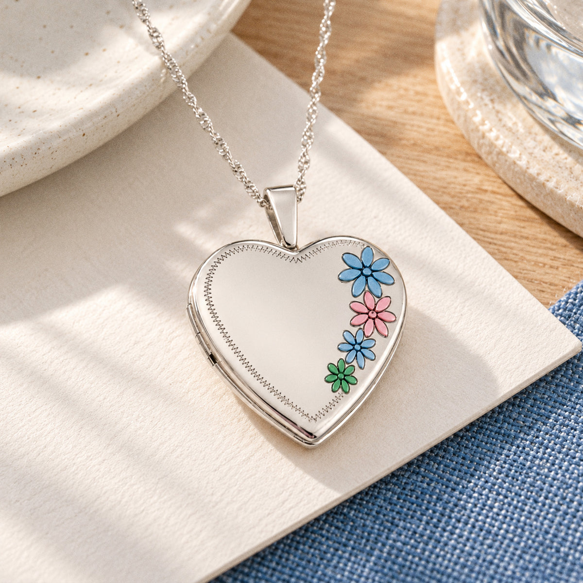 Enameled Flower Heart Photo Locket - lifestyle