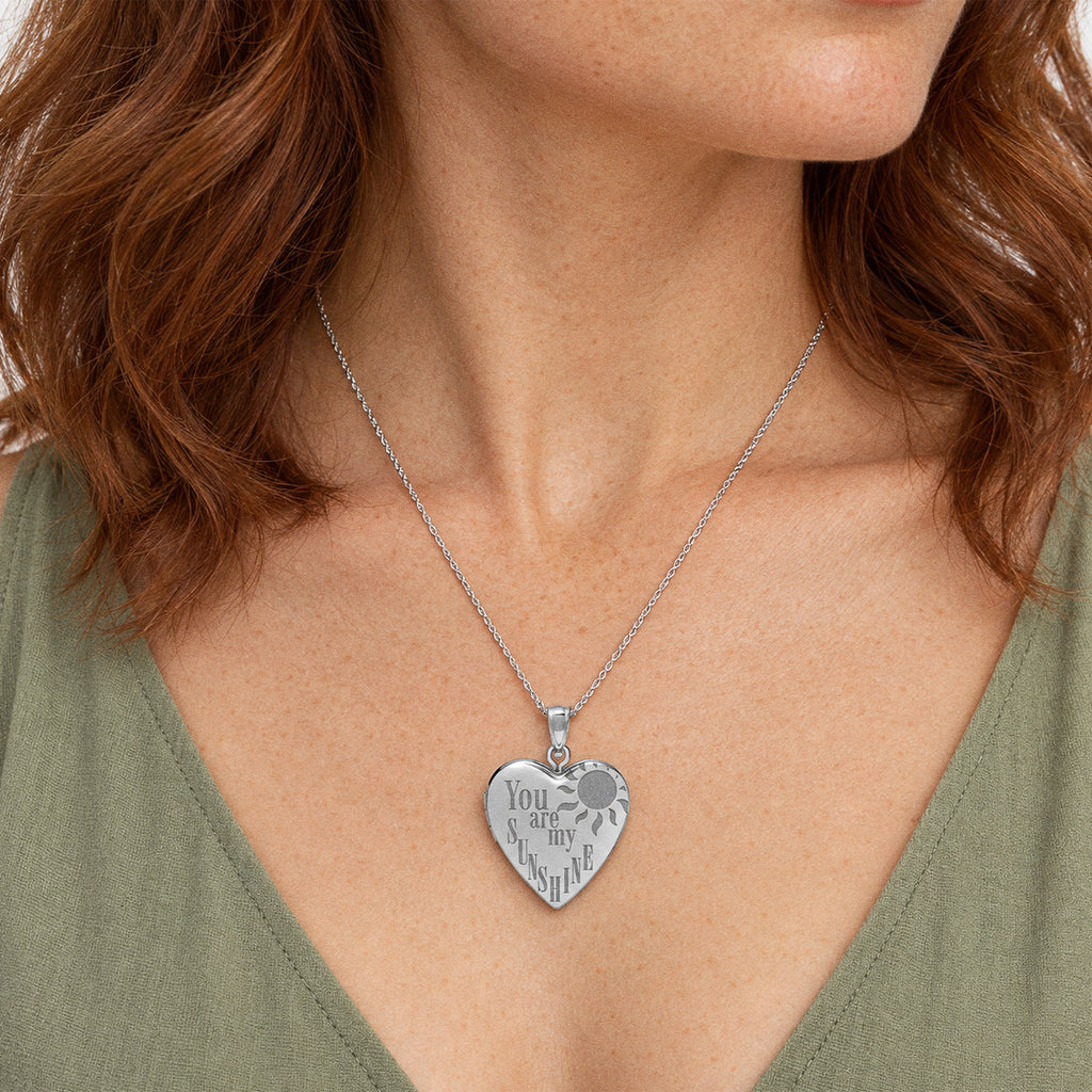 You Are My Sunshine Heart Photo Locket - on model