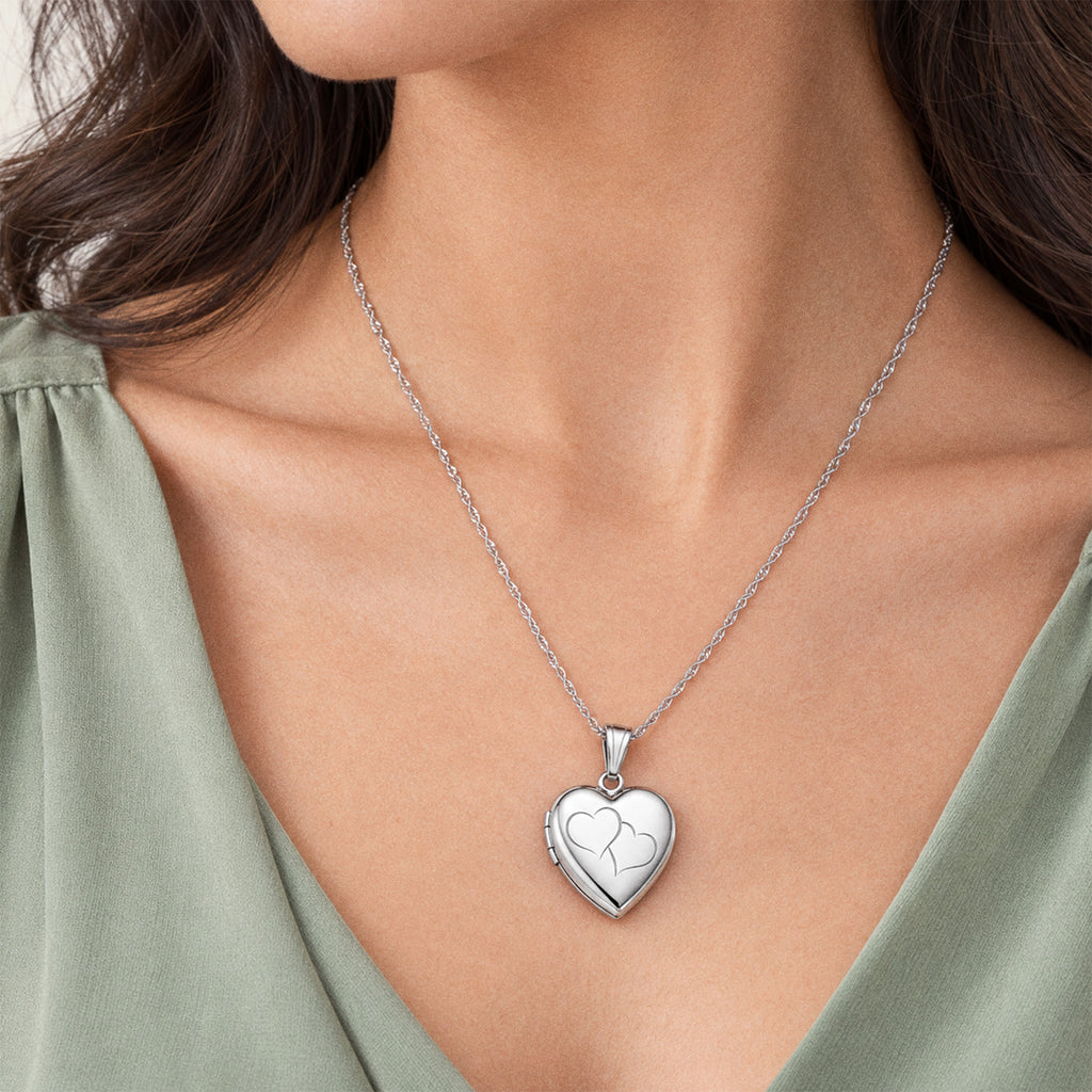 Double Heart Photo Locket - on model