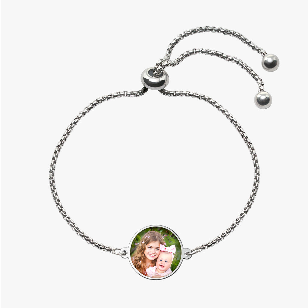 Adjustable Round Photo Engraved Bracelet