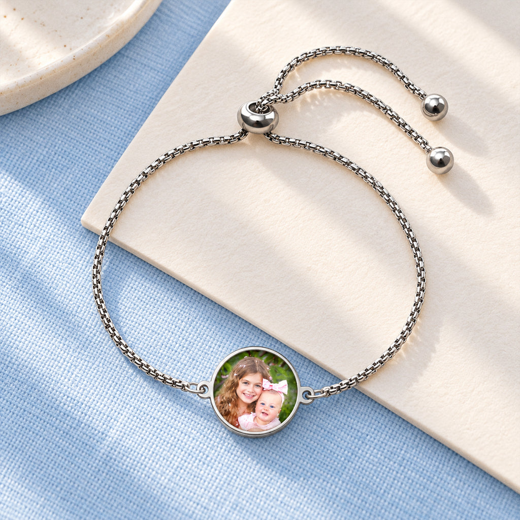 Adjustable Round Photo Engraved Bracelet - lifestyle