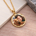 Round Photo Engraved Pendant with Diamond Cut Edge - lifestyle